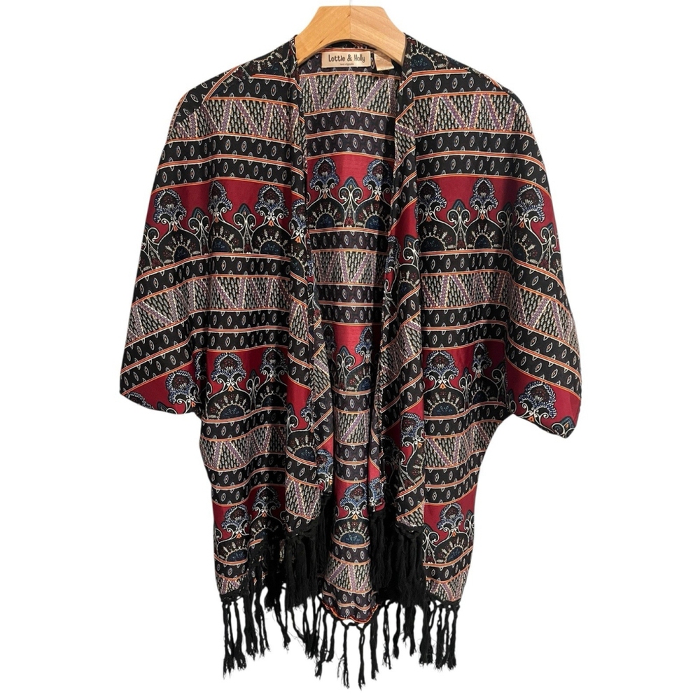 Lottie & Holly Kimono Womens Medium Paisley Geometric Fringe